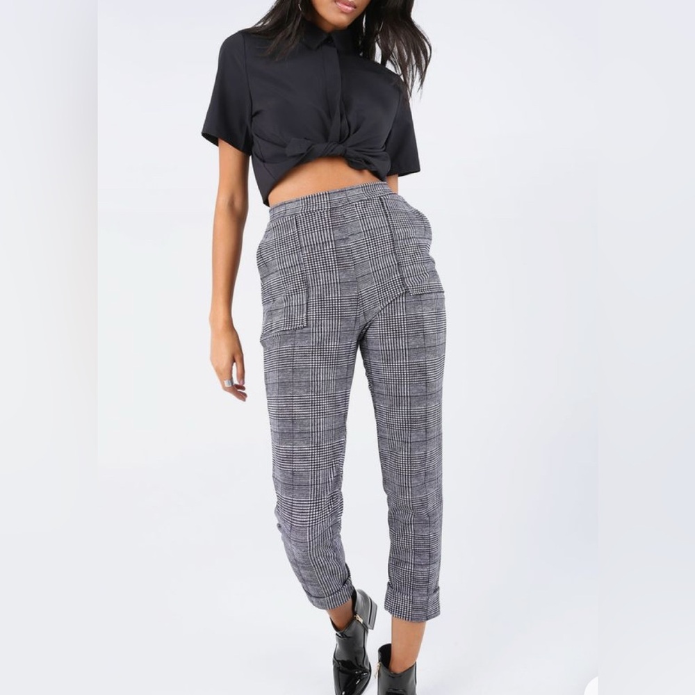 BlackMilk Gray Plaid Straight Leg Pants